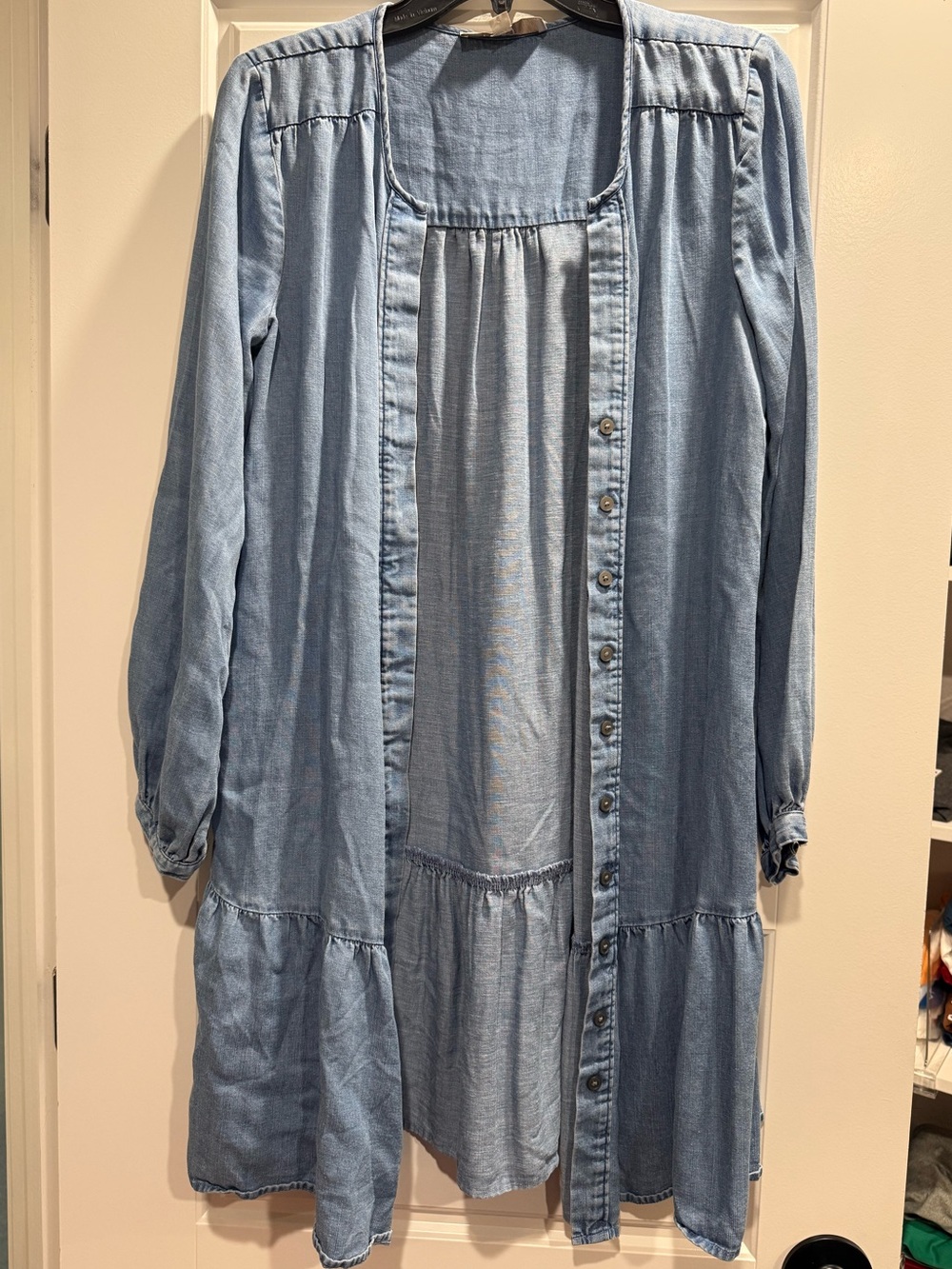 LOFT Light Wash Chambray Button-Front Dress